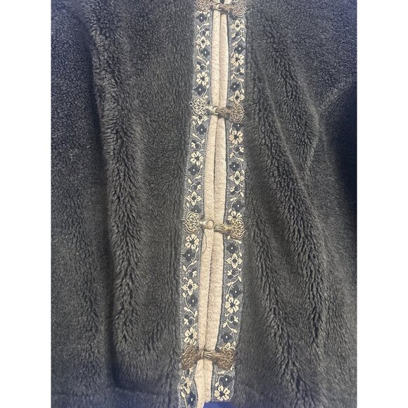 Women’s L Embroidered Cardigan Boho Metal Hook Closure Knit Sweater Chic - Picture 3 of 8